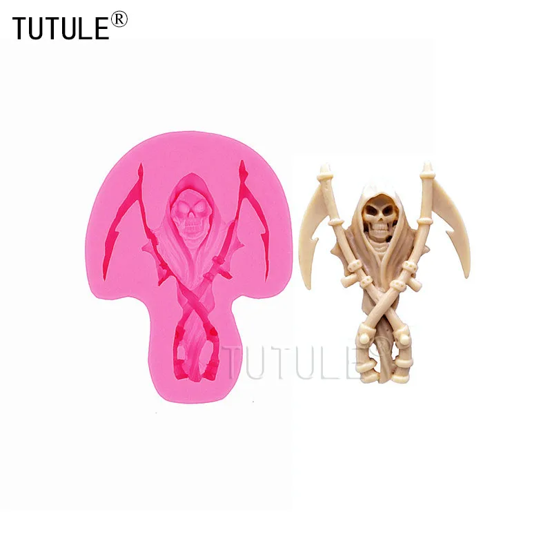 

Death Scythe-SKULL SILICONE MOLD skeleton cameo resin polymer clay mould soap fimo wax plaster chocolate food zombie death Mould