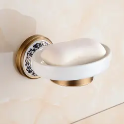 Elegant Antique Bronze Bathroom Accessories Set with Ceramic Accents - Includes Towel Shelf, Towel Holder, Toilet Paper Holder, and Robe Hook (Soap Holder)