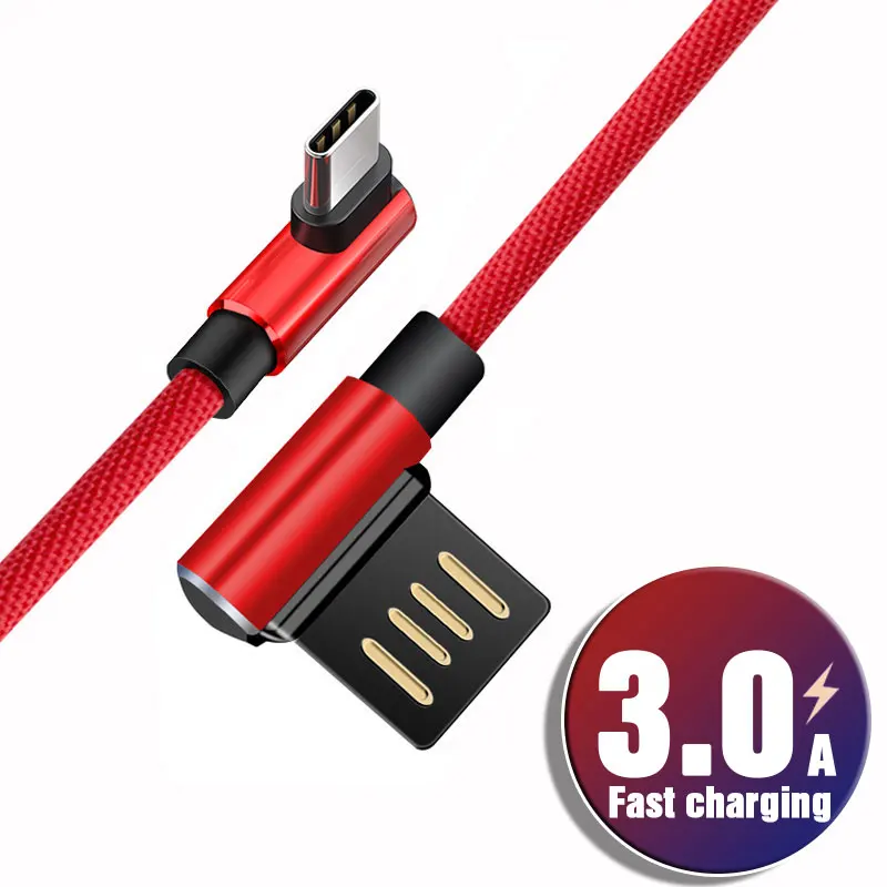 3A usb type C mi cro 90 градусов кабель для samsung Galaxy S10 S9 Plus HuaWei Xiaomi mi 8 6 type C 3 USB C кабель передачи данных для быстрой зарядки