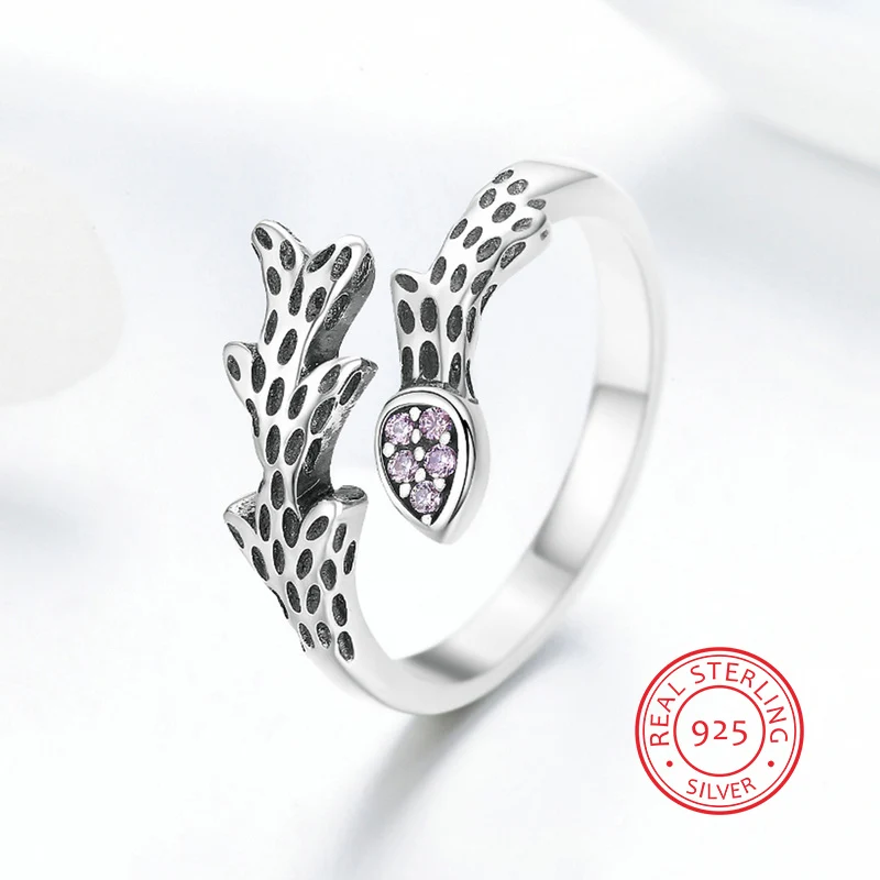 

Unique Spray/Vine Pattern 925 Sterling Silver Open Ring for Women Wedding Engagement Rings Adjustable Free Size anillos mujer