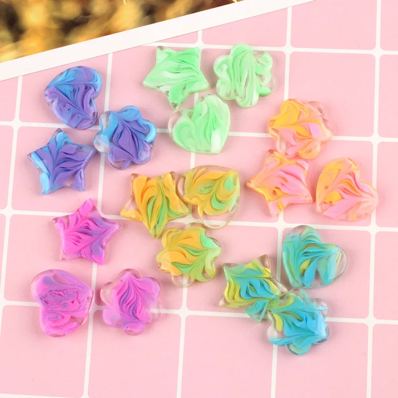 

10pcs Resin Heart,Star, Flower Decoration Crafts Kawaii Flatback Cabochon Embellishments For Scrapbooking DIY Accessories Butto