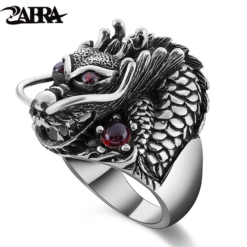 Zabra 100 الصلبة 925 فضة التنين الأحمر الزركون العين الاستبداد الرجال خاتم خمر فاسق الرجعية كبيرة القوطية عصابة الرجال مجوهرات في خواتم من الإكسسوارات والجواهر على Www Unohama Club Store