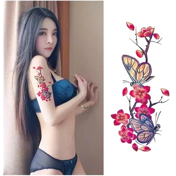 

1pc new fake temporary tattoos stickers romantic butterfly rose flowers arm shoulder tattoo flash henna taty waterproof women