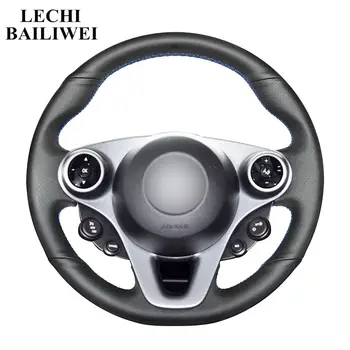 

Hand-stitched Steering Wheel Covers Black Artificial Leather Car Steering Wheel Covers for Smart New Fortwo Forfour 2015-2017