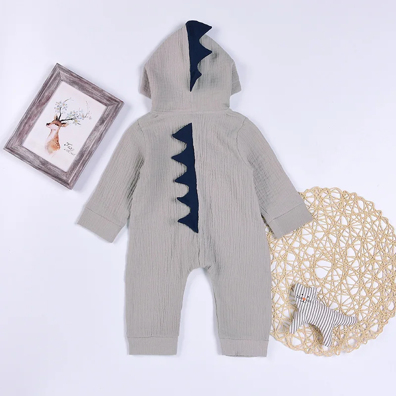 Celveroso/осенние детские комбинезоны с длинными рукавами для новорожденных мальчиков и девочек; костюм динозавра; комбинезон; одежда для малышей; милая одежда с капюшоном - Цвет: Серый