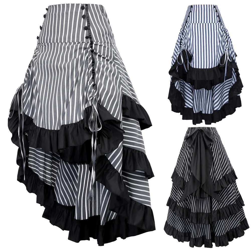 Винтажная полосатая сборная юбка в стиле стимпанк готический панк необычная эластичная юбка