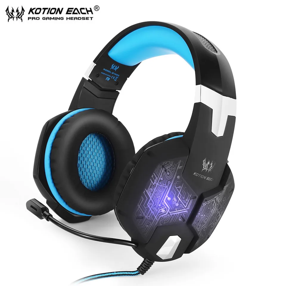 KOTION EACH G1000 Stereo Gaming Headphones Over Ear PC Gamer Headset with Microphone Breathing LED Light for Computer Game (1)