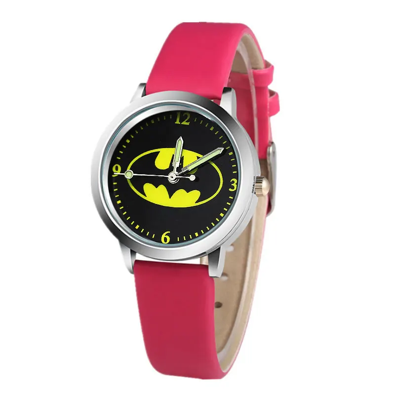 Детские часы, кварцевые аналоговые детские наручные часы для мальчиков, с рисунком Бэтмена, детские часы для девочек, студенческие часы, подарок, Relogio Feminino - Цвет: Розовый