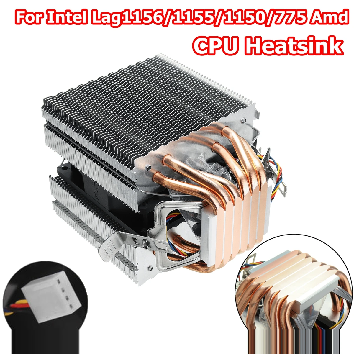 

90mm Heat Pipe 6 Heatpipe Desktop Computer CPU Cooler Fan Bracket Ultra Quiet Heatsink for Intel 1156/1155/1150/775
