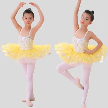 

2019 Sequins yellow professional ballet tutu kids girls child ballet dance dress for girls ballet costume kids child