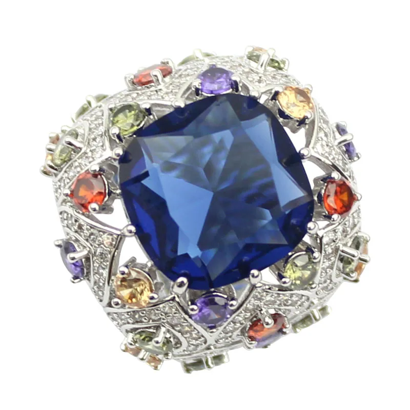 

LYCOON new elegant big ball shape wedding rings with square Crystal prong setting Cubic Zirconia Crystal ring for women LYD198