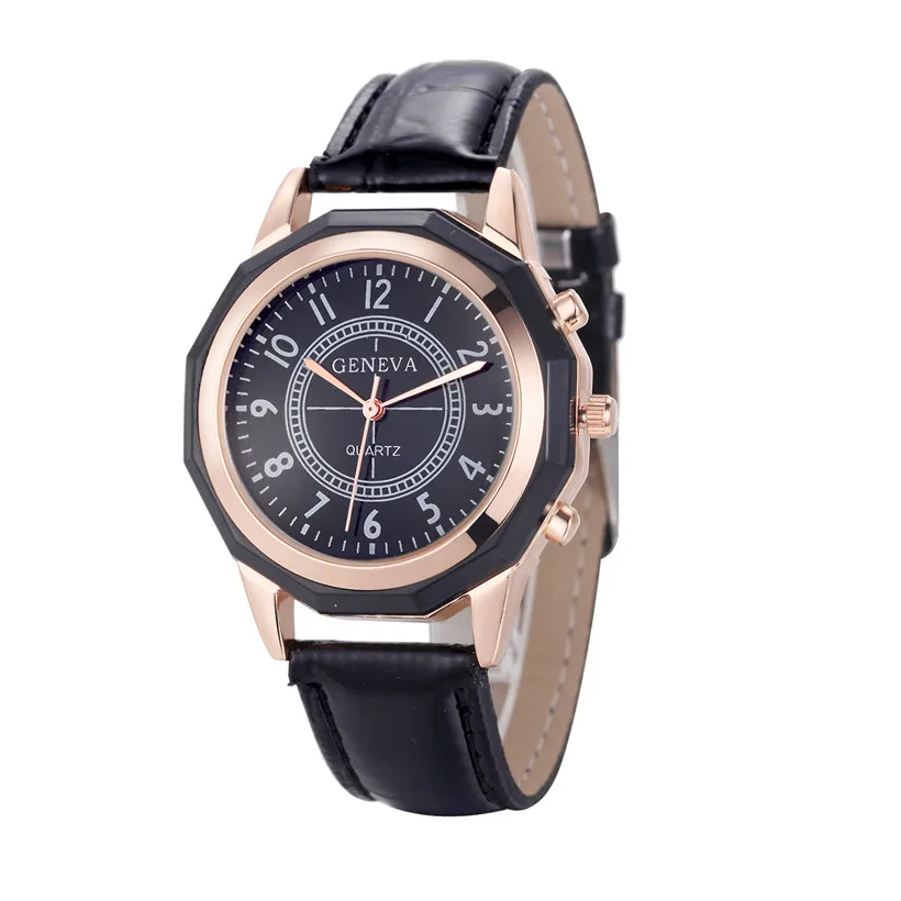 Fashion Women Geneva Roman Watch Lady Leather Band Analog Quartz Wrist