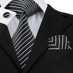 SN-394 в белую и черную полоску, галстук, носовой платок, запонки наборы мужские шелковые галстуки для Для мужчин формальный свадебный