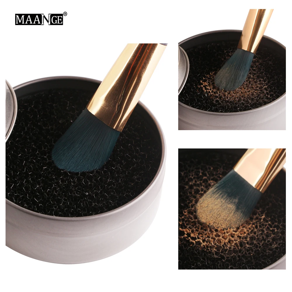 

MAANGE Color Off Makeup Brush Cleaner Sponge Remover Aluminum Make up Brushes Cleaning Mat Box Powder Brush Washing Scrubber Kit