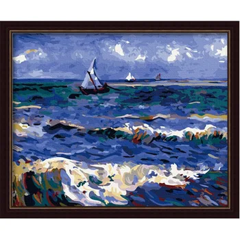 

MaHuaf-X301 great waves seascape Framed picture on wall acrylic oil painting by numbers abstract drawing by numbers unique gift
