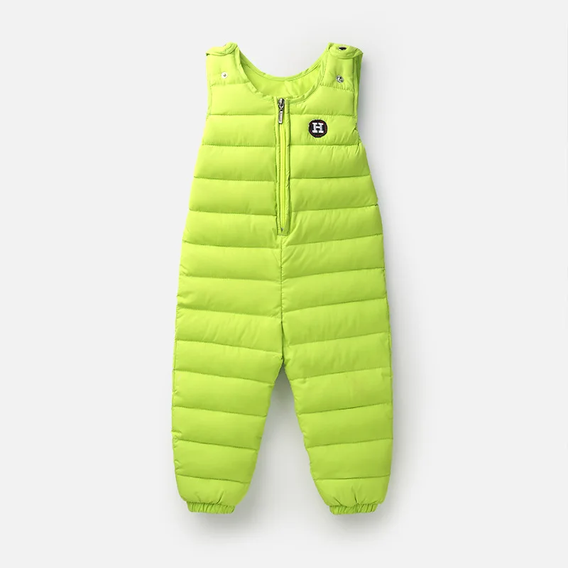 Children's Down Jacket Pants Baby Boys Outside Crotch Strap Winter Girls Siamese Kids Trousers Thick Down Vest Windproof
