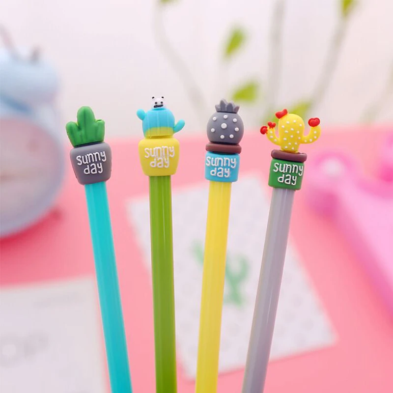 

4 Pcs Cute pen Kawaii Cactus Shape Gel Pen DIY Office Stationery and School Supplies Smooth Writing Black and Blue Ink 0.5mm Pen