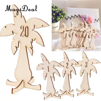 

10pcs Coconut Tree Wooden Table Numbers with Base 1-10 11-20 Freestanding Wedding Birthday Party Table Decoration