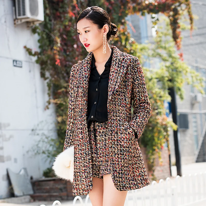 tweed jacket and shorts
