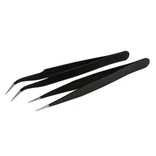 New Anti Acid Stainless Steel Eyebrow Tweezers Black Curved Straight Nipper Eyelash Extension Picking Make Up