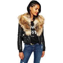 Fashion artificial leather jacket With fur collar Women Pu Motorcycle Small Coats Autumn winter windcheater outerwear ladies