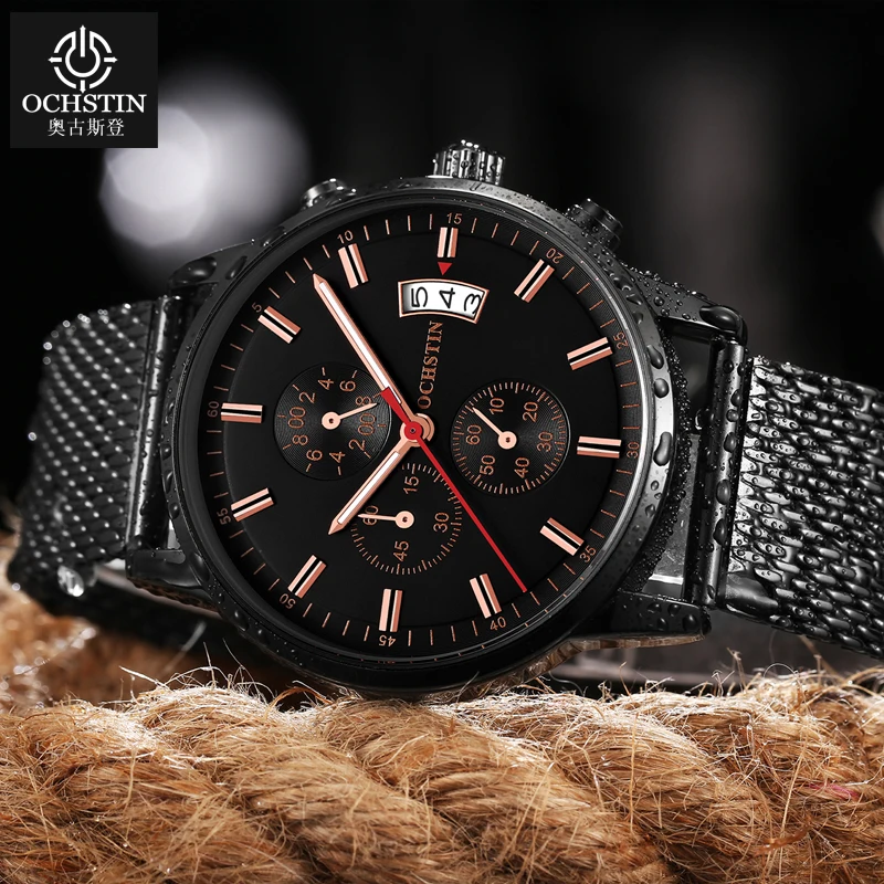 OCHSTIN 2019 Модные мужские спортивные Бизнес наручные часы из нержавеющей сетки
