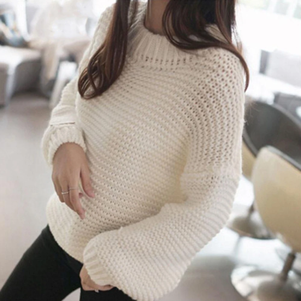 Sweater Female Pullovers Autumn 2019 New Sweater Women's Long Sleeved Pullover Female Loose Short Pocket Slash Neck Sweaters