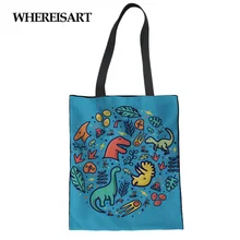WHEREISART женские парусиновые прямоугольные сумки с принтом динозавра экологический многоразовый кошелек для покупок большая женская сумка через плечо Bolsa Feminina
