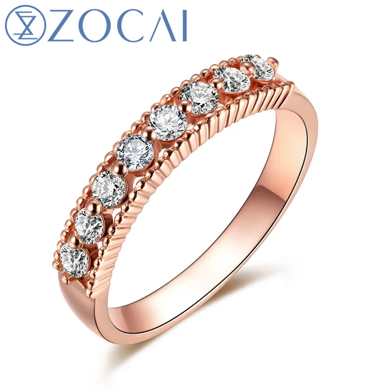 ZOCAI 0,34 CT Skutečné diamantové svatební prsteny z 18 K Rose Gold (Au750) W06305