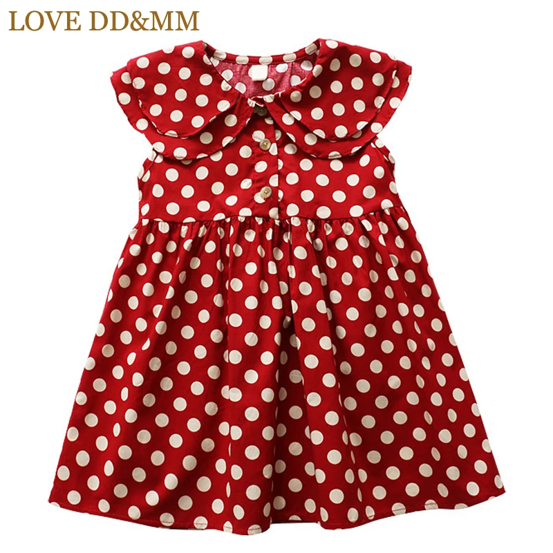 LOVE DD&ampMM Girls Dresses 2022 Summer New Children's Wear Sweet Simple Lotus Leaf Polka Dot Double Doll Collar Vest Dress | Детская