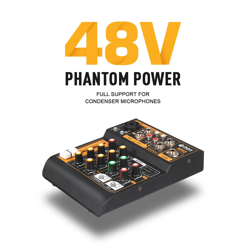 Debra USB input 4-channel portable audio mixer DJ music console with XLR with 48V phantom power for DJ Live web show F4 upgrade