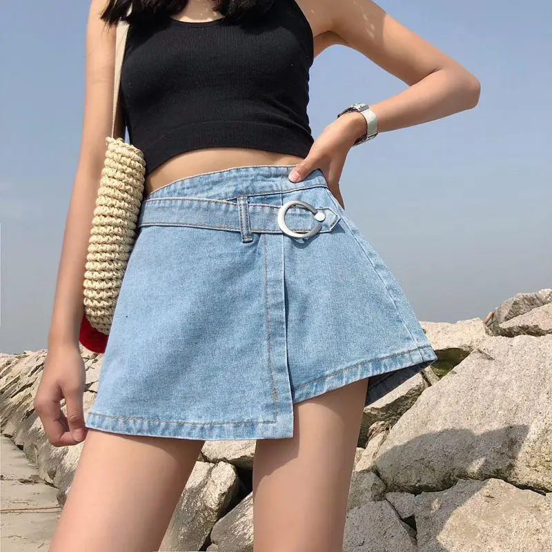 

Yfashion Women Fashion Denim Pantskirt New 2019 Stylish High Waist Skirt Shorts Unique Irregular A-line Shorts for Women Female