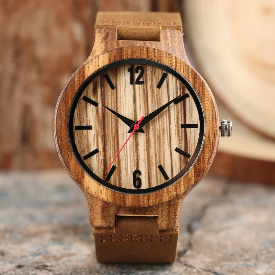 Creative Zebra Wood Watch Modern Men Women Handmade Quartz Natural Wooden Wrist Watch Genuine Leather Hour Clock Christmas Gifts 2017 (7)