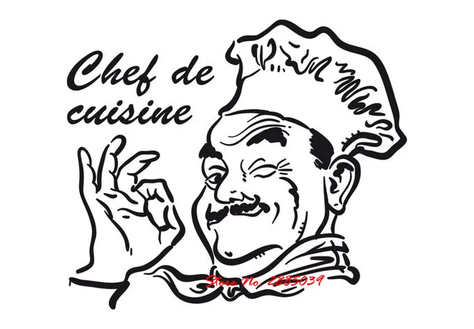 Kitchen Wall Sticker Chef de Cuisine Removable Sticky Vinyl Home Decor Diningroom Wall Decal Quote Waterproof High Quality LA256