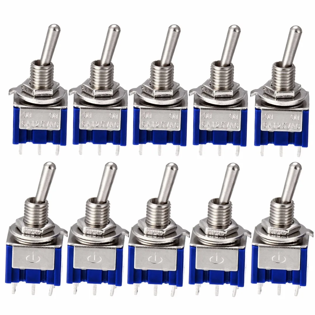 Blue Mini Toggle Switch 5Pcs/10Pcs MTS-202 6A 125V AC 6 Pin DPDT ON/ON 2 Positions Switches for Motor Or Switch Lights