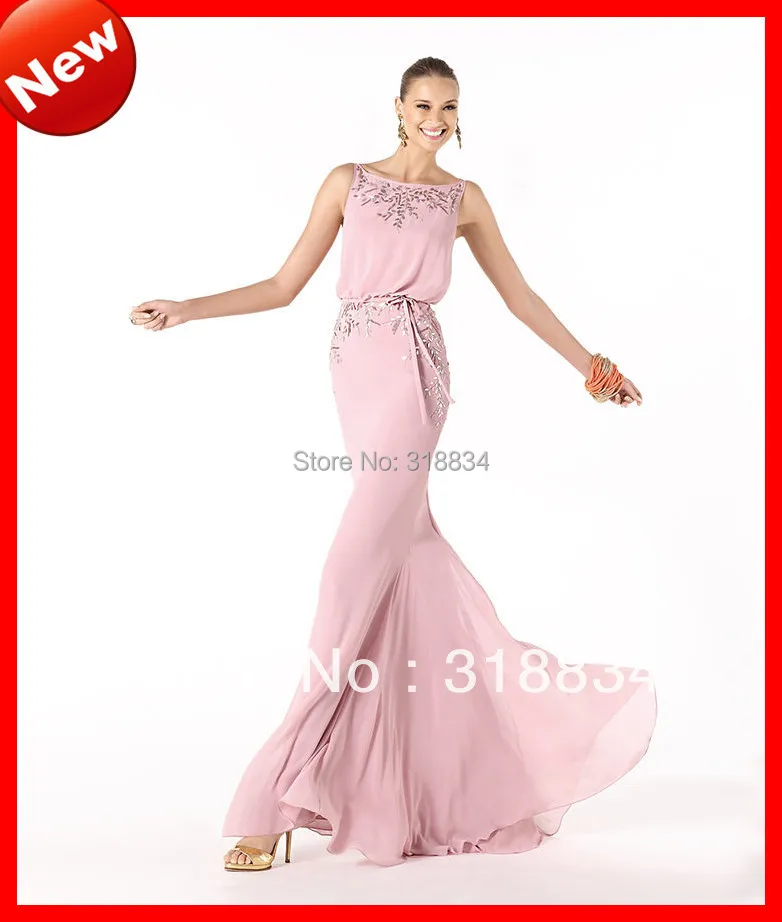 2015 Hot Cheap Pink Chiffon Sheath Dresses With Silver Crystals Jewel