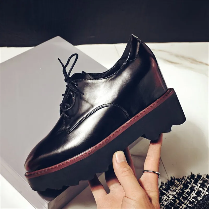 

Plus Size 34-43 New Bestseller women shoes Genuine Leather Platform high heels pumps Lace-Up Square Toe Increased Internal shoes