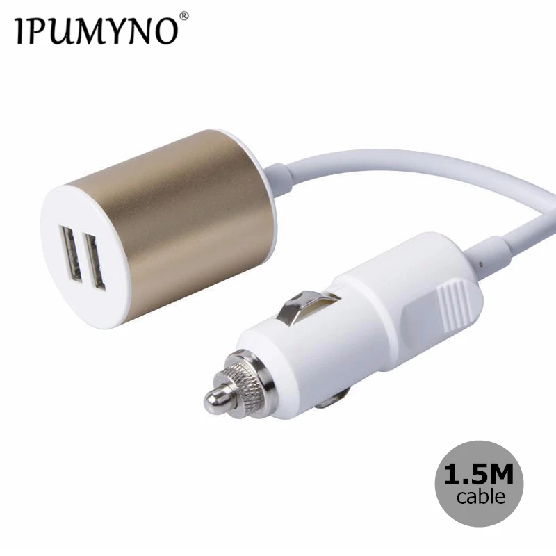 

IPUMYNO 5V 3.1A Fast Charging Car-Charger Dual USB Car Charger Adapter With 1.5m Extension Cable For iphone 6 Samsung S8 Huawei