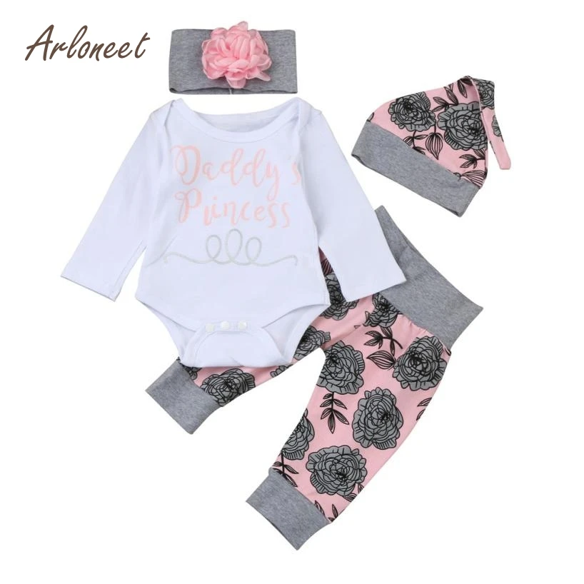 

ARLONEET Baby Girl Clothes Winter Soft Newborn Infant Baby Girl Letter Romper Floral Pants Hat Outfits Sets E30 Jan18