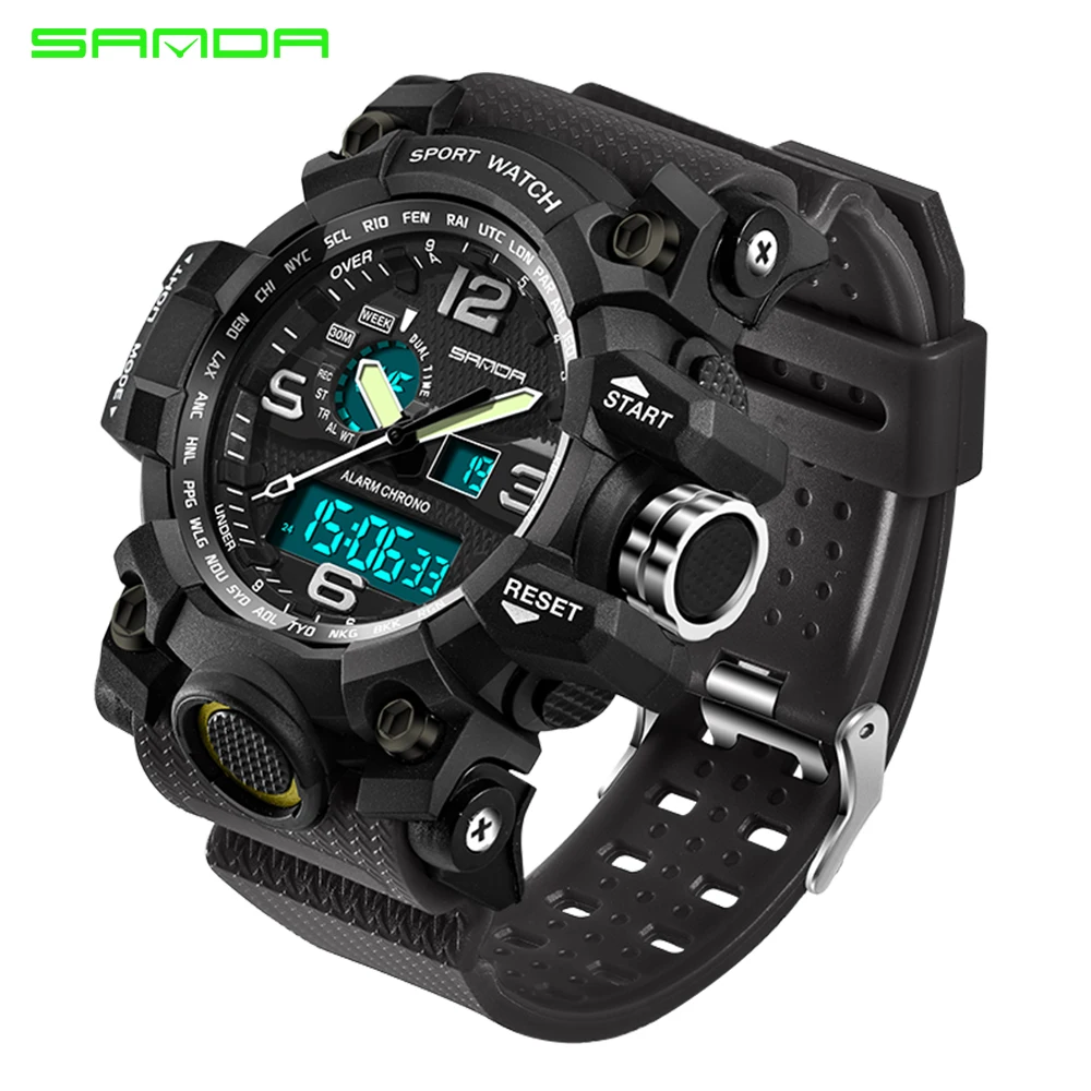  SANDA military watch waterproof sports watches men's LED digital watch top brand luxury clock campi