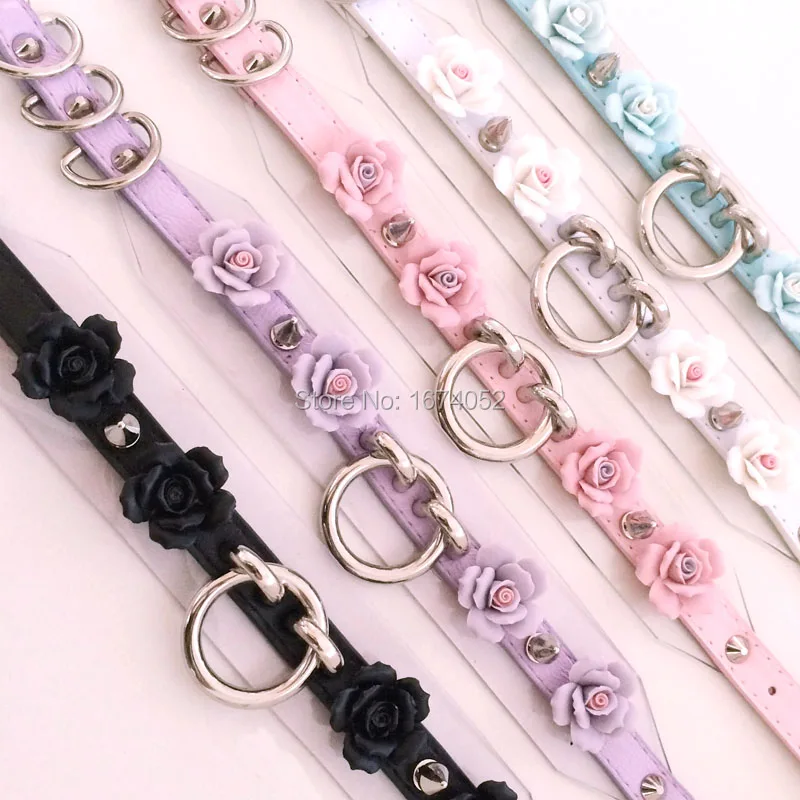 Skup Kawaii Harajuku Handmade Punk Goth duży kwiat róży kolczasty kołnierz O okrągły przezroczysty PVC skórzane winylowe Choker naszyjnik
