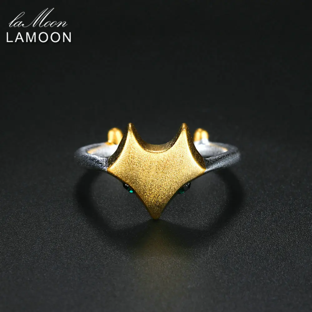 

LAMOON S925 Silver Fox Rings for Women Charm Gold & Silver Color Cute Adjustable Animal Ring Fine Jewelry Girl Gift RY011