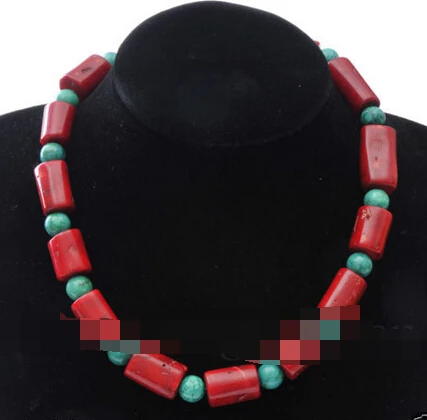 

lovers women good huij 004906 Natural red coral cylinder Barrel beads turquoise gems Ethnic women's necklac