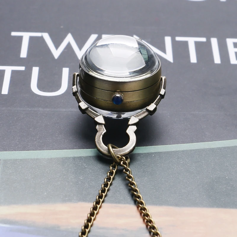 Antique Vintage Big Glass Ball Bull Eye Necklace Quartz Pocket Watch Gift P10 Free Shipping 3