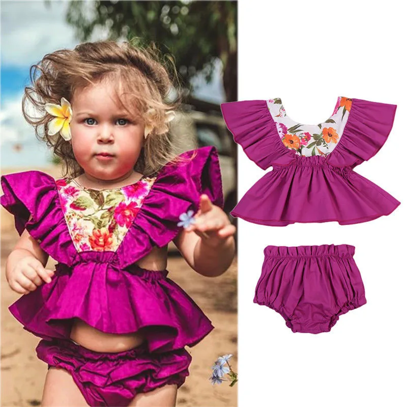 Big Ruffles Newborn Baby Girls Floral Clothes Sets Lovely Tops + Cute Summer Shorts 2PCS Girls Floral Outfits Sets Big Ruffles Newborn Baby Girls Floral Clothes Sets Lovely Tops + Cute Summer Shorts 2PCS Girls Floral Outfits Sets