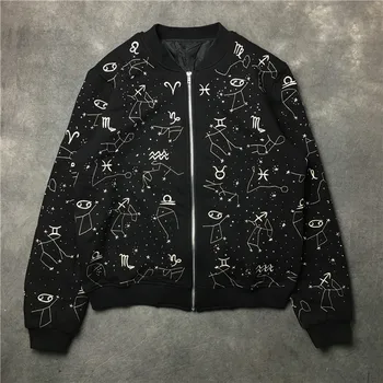 

New 19ss Men Rib Sleeve Embroidery twelve constellations High couple Baseball Coats & Jackets Abstract digital coat Motor #E146