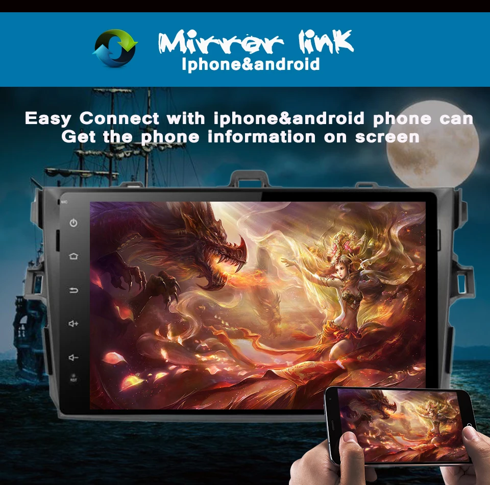 Top For Toyota corolla 2007+ android 9.0 8core car gps glonass navigation audio video a/v with 3/4g bluetooth wifi CarPlay headunit 5