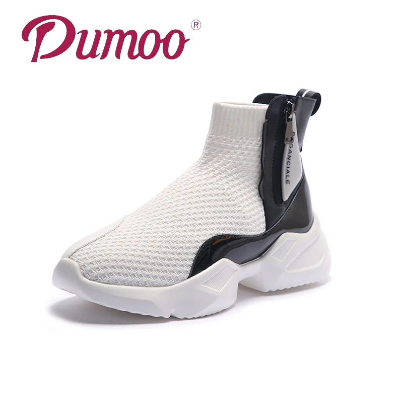 Dumoo Brand Autumn Elastic Socks Shoes Women Sneakers Knitting Casual Boots Heel 5cm Platform Wedges Lady Shoes zapatos de mujer