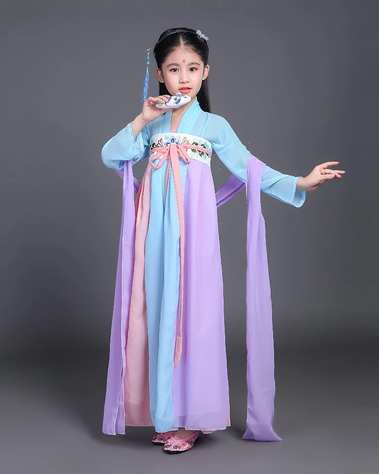 Китайские традиционные народные принцессы классический китайский Костюмы древних костюм для детей династии Тан платье ребенок Hanfu ткань