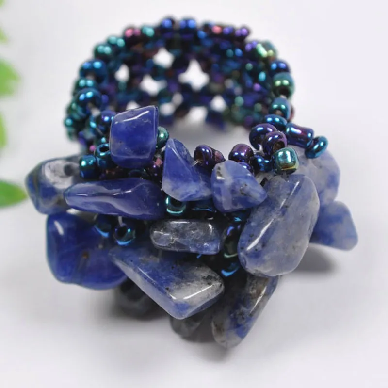 Elastic Sodalite Bead Finger Ring Stretch Size 8 9 Jewelry For Woman Gift X016in Rings from